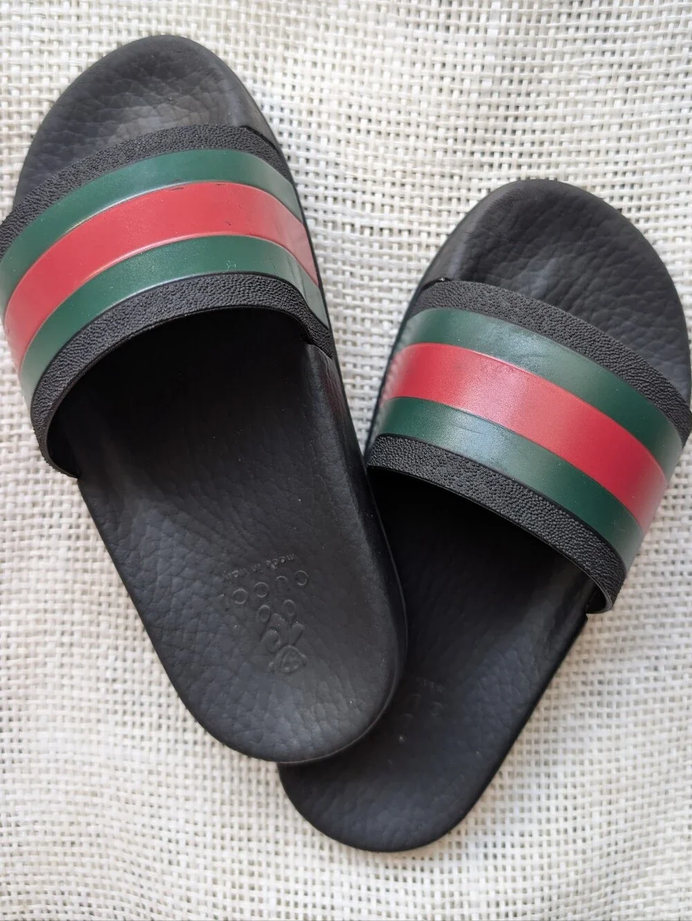 Gucci Black Red Green Stripe Slides Sandals Kids Sz27